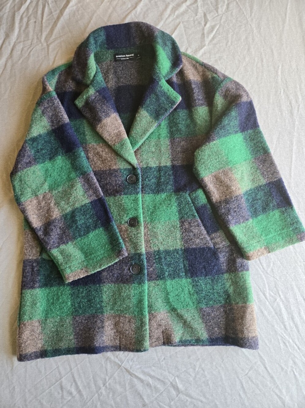 American Eagle Green Plaid Wool Blend Winter Coat Jacket M